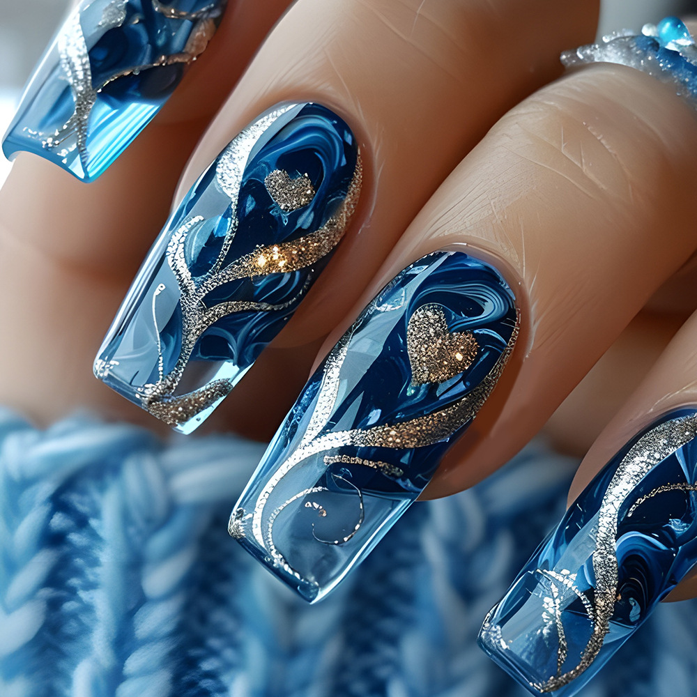 Nail Art Press On - 24 Adet Mavi Takma Tırnaklar Spicy